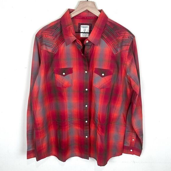 Pandhandle Red Plaid Pearl Snap Western Shirt Women’s XXL EUC Read - Picture 1 of 9